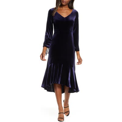 Taylor Dresses Long Sleeve Velvet Midi Dress, Blue