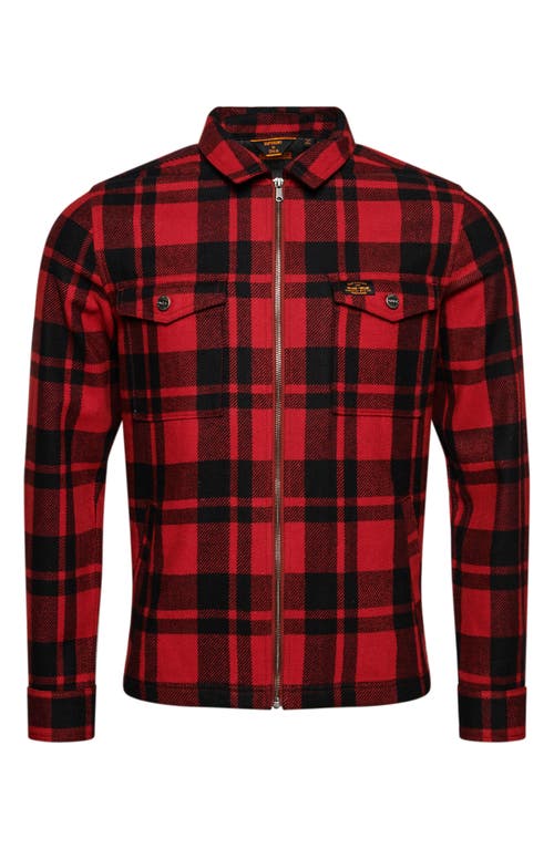 Superdry Plaid Full Zip Overshirt in Roscoe Check Red