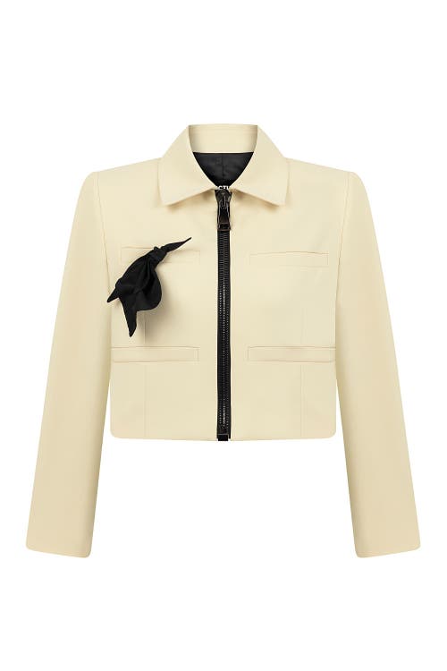 Shop Nocturne Shoulder Pad Crop Jacket In Light Beige