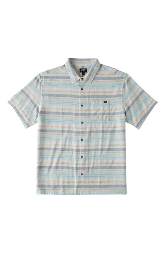 Shop Billabong Kids' All Day Stripe Short Sleeve Button-up Shirt In Fog