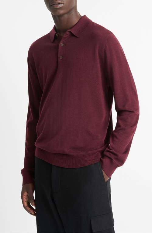 Shop Vince Long Sleeve Merino Wool Polo In Malbec