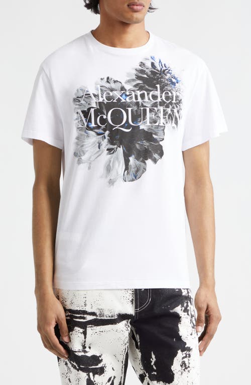 Alexander Mcqueen Dutch Flower Logo Graphic T-shirt In White/black