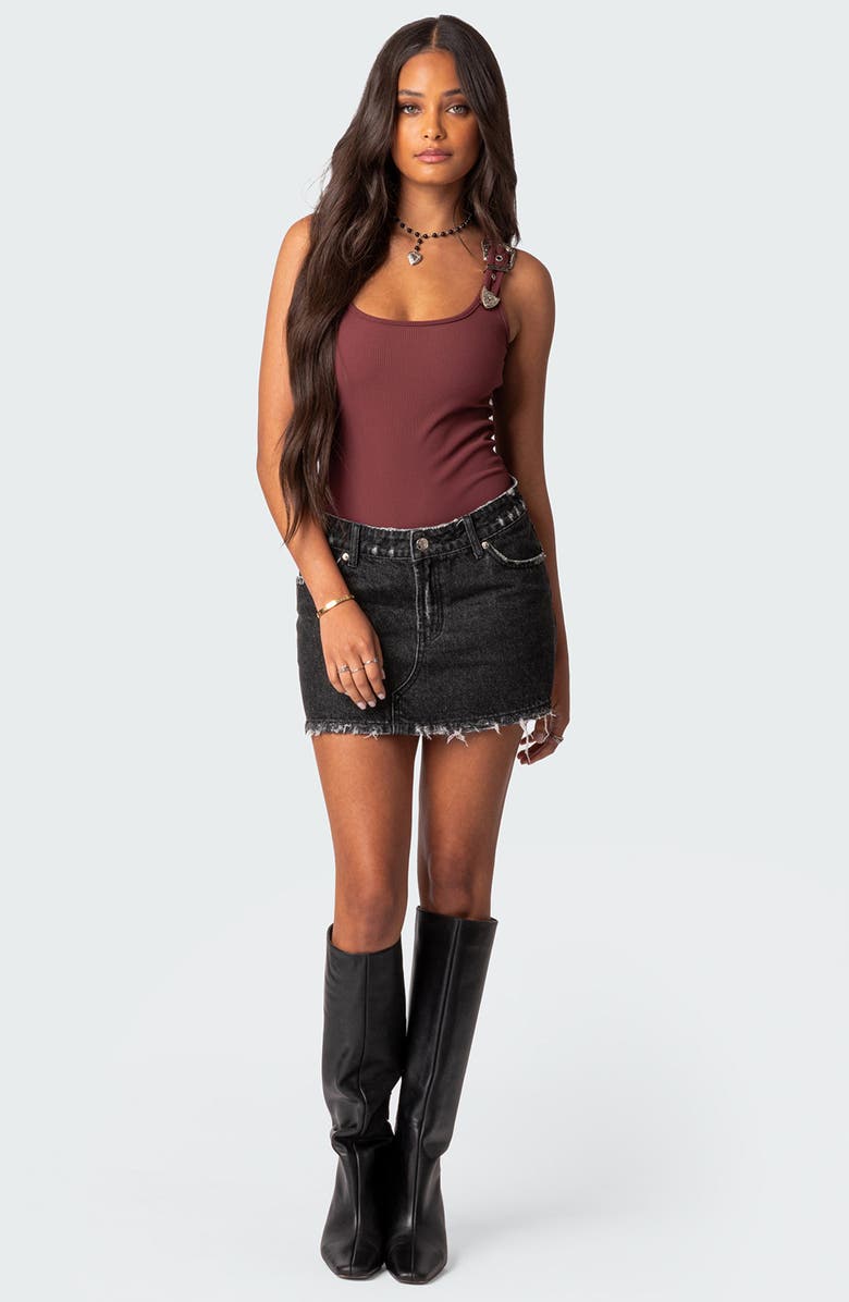 EDIKTED Laney Rib Buckle Strap Bodysuit Nordstrom