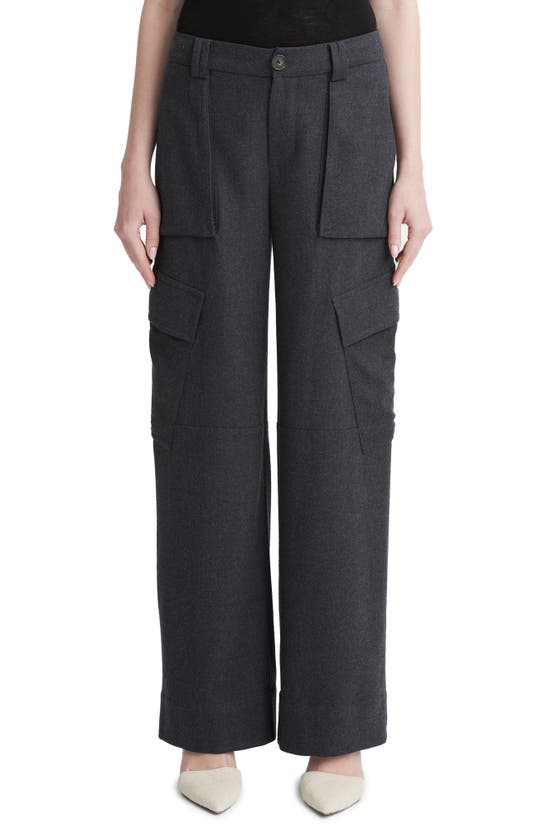 Vince Mid Rise Fluid Cargo Trousers In Heather Charcoal