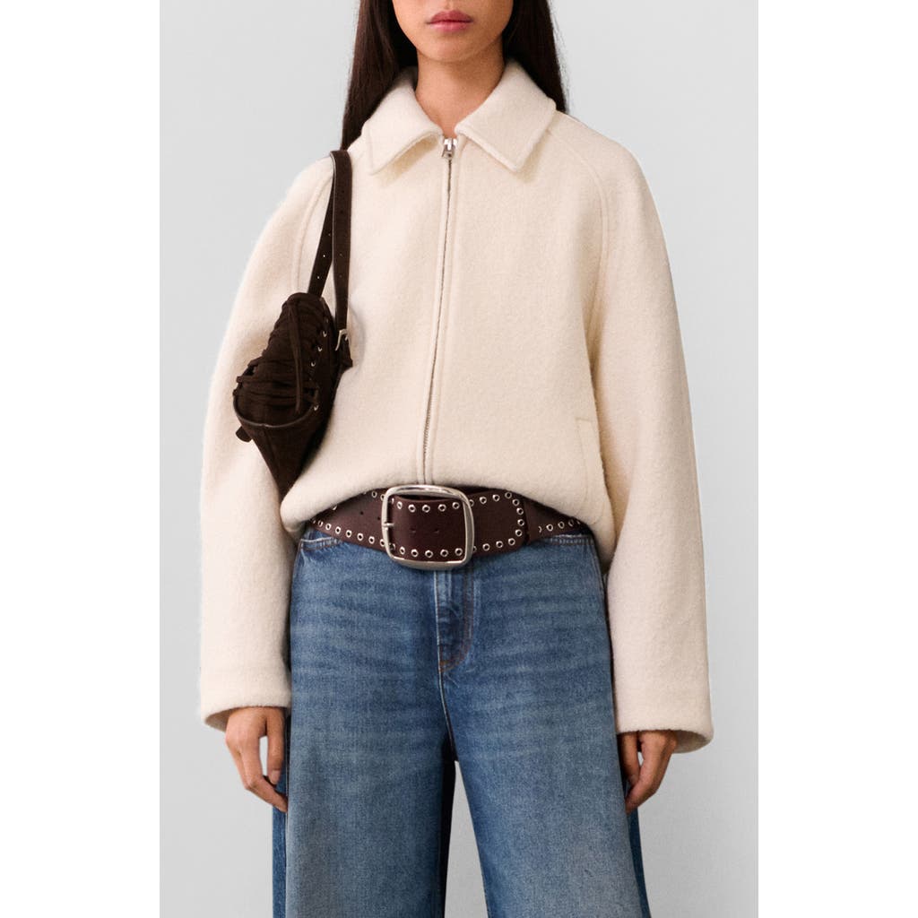 Mango Wool Blend Zip Jacket In Ecru