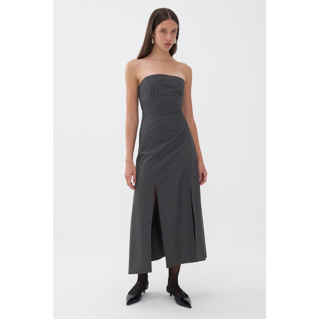 Shop Nocturne Strapless Maxi Dress In Grey