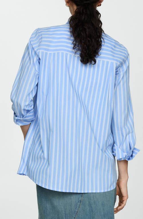 Shop Mango Stripe Cotton Button-up Shirt In Sky Blue