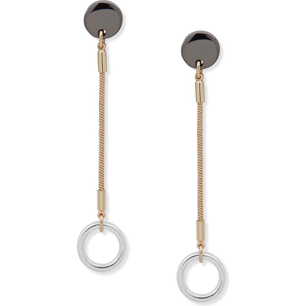 Shop Dkny Tri-tone Drop Earrings In Gold/silver
