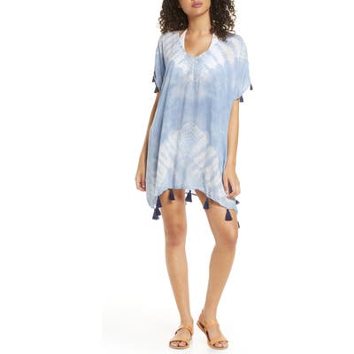 Surf Gypsy Tassel Tie Dye Cover-Up Caftan, Blue