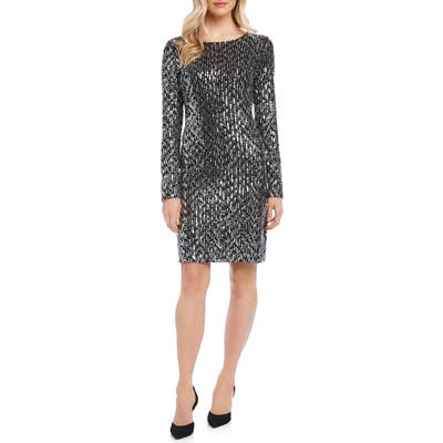 Karen Kane Long Sleeve Sequin Sheath Dress, Metallic