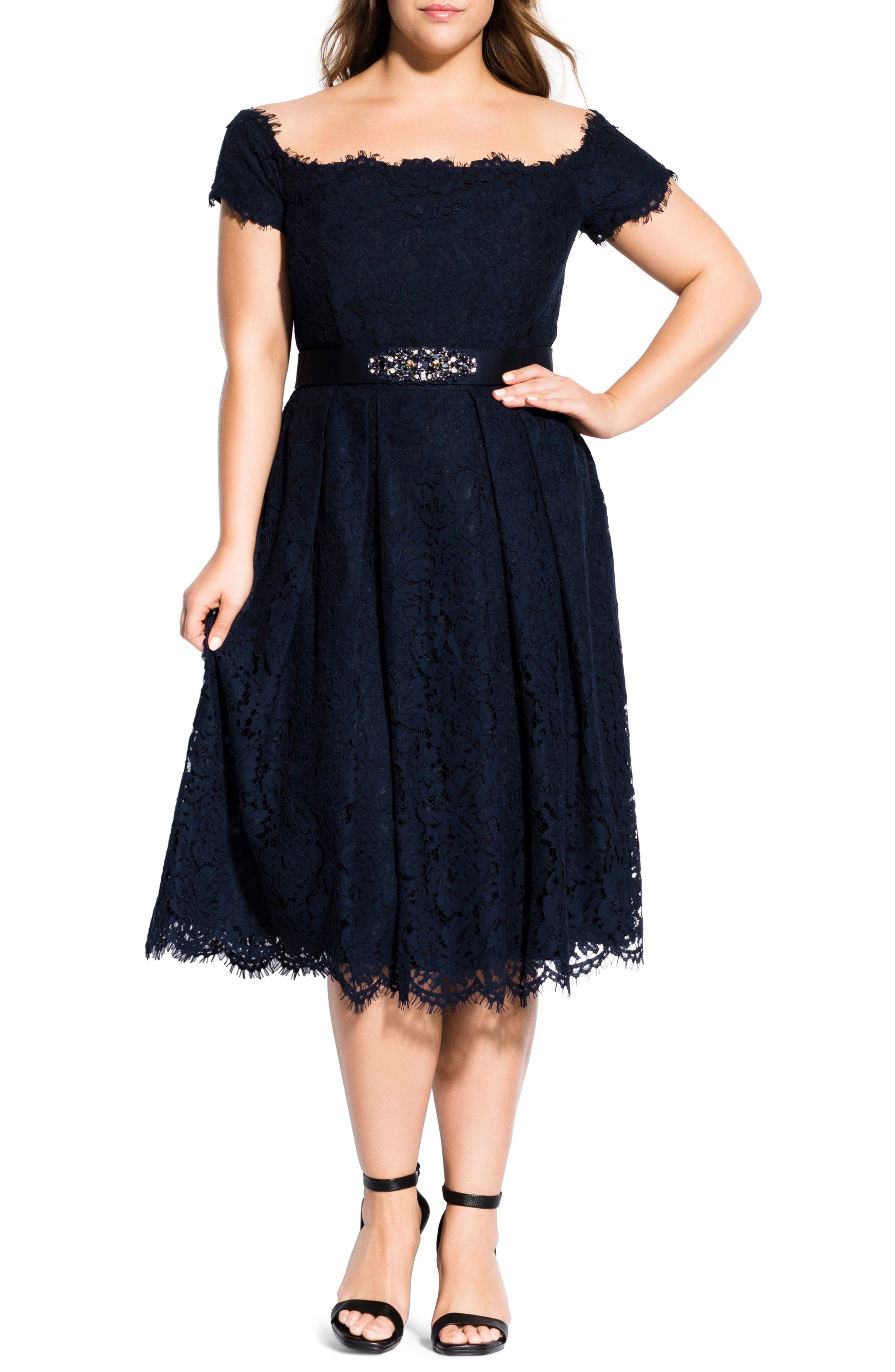 city chic off the shoulder lace dress