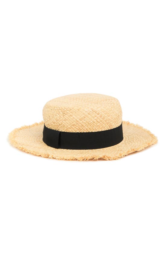 Modena Hand Weaved Frayed Edge Boater Hat In Khaki