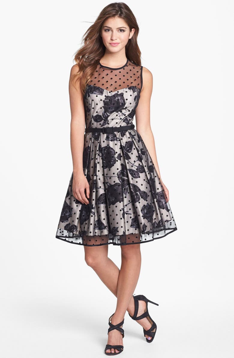 Eliza J Illusion Dot Print Fit & Flare Dress | Nordstrom