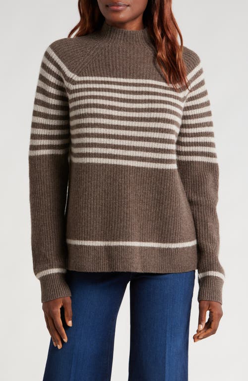 Shop Wyeth Laura Stripe Wool & Cashmere Funnel Neck Sweater In Coco/oatmeal