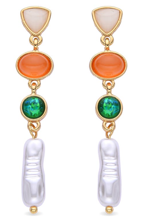 Eye Candy Los Angeles Louise Mixed Stone & Imitation Pearl Linear Drop Earrings In Gold