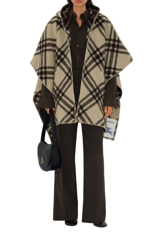 Burberry Catherine Tie Bar Check Hooded Wool Cape In Candle