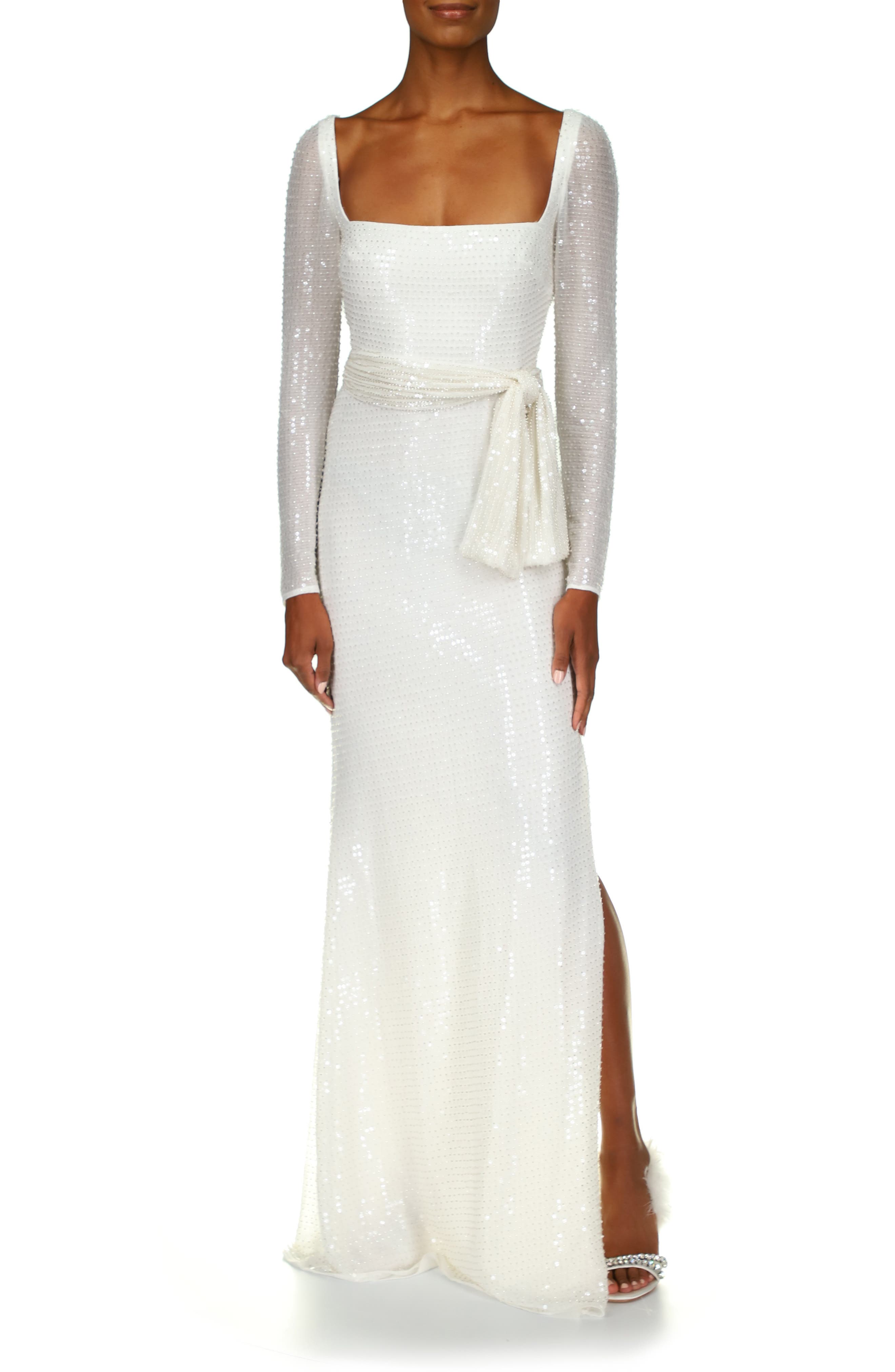 Badgley Mischka Ivory Bell Sleeve Dress 