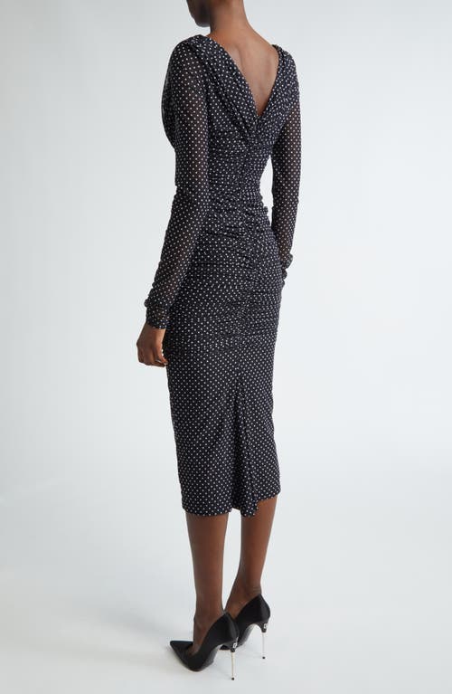 Shop Dolce & Gabbana Dolce&gabbana Polka Dot Ruched Long Sleeve Tulle Dress In Black/white