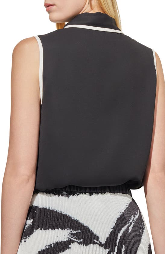 Shop Ming Wang Tie Neck Sleeveless Top In Black/ White