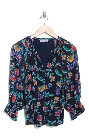 Ramy Brook Nena Floral Top In Spring Navy Combo