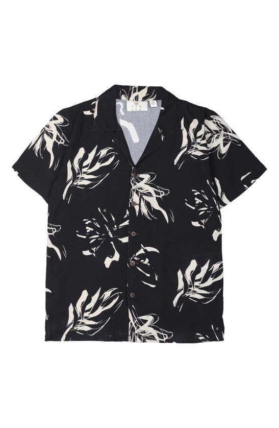 Shop The New Kids' Jordan Leaf Print Short Sleeve Button-up Shirt In Black Beauty