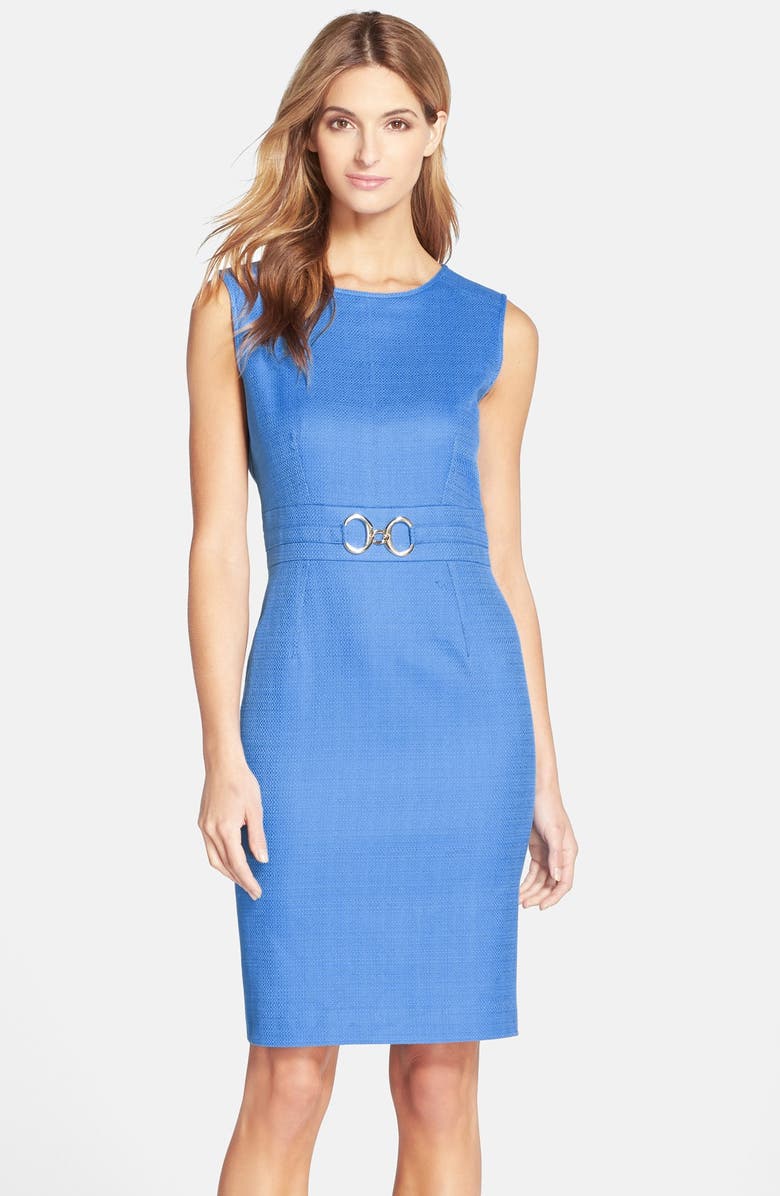 Tahari Buckle Detail Basket Weave Sheath Dress (Regular & Petite ...