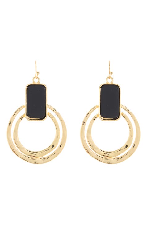 Faux Leather Lined Hoop Earrings Women's Black