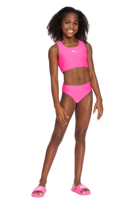 Shop Puma Kids' Racerback 2-piece Swimsuit In Neon Pink
