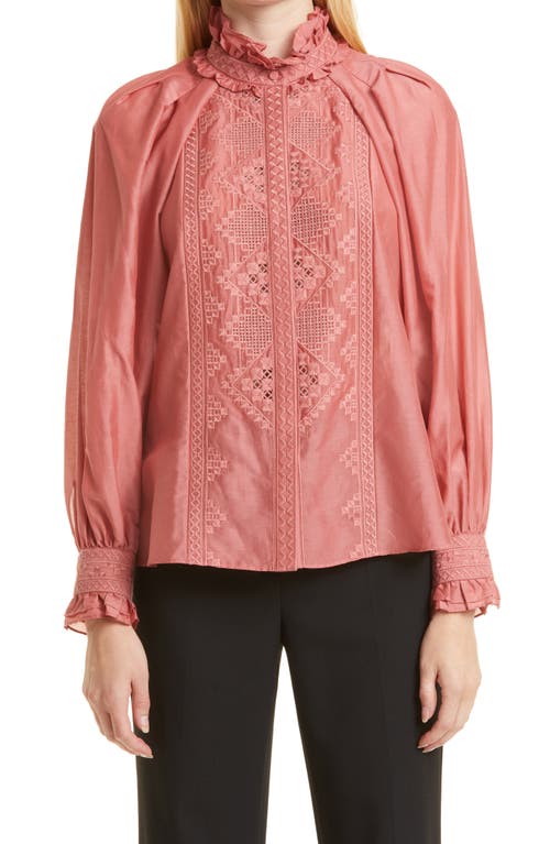 KOBI HALPERIN Shenae Embroidered Cotton & Silk Voile Blouse in Blush at Nordstrom, Size Small