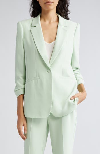Cinq À Sept Khloe Ruched Sleeve Blazer In Peridot