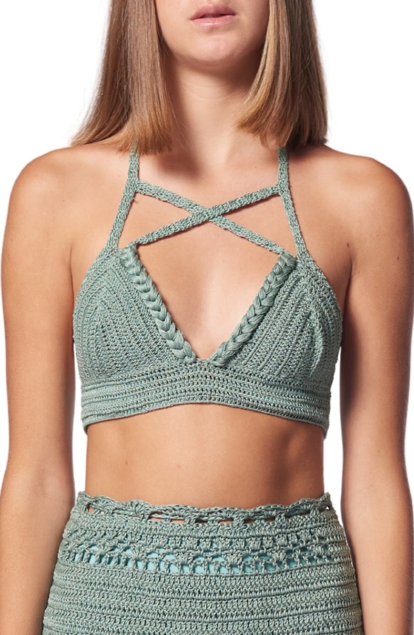 AYNI Cotton Crochet Bikini Top in Mint at Nordstrom
