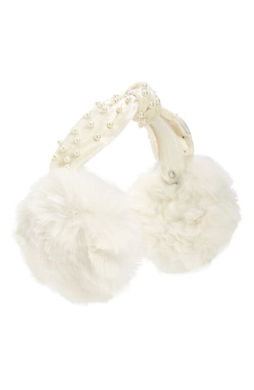 Surell Kids' Imitation Pearl Embellished Faux Fur Earmuffs In Ivory/ivory