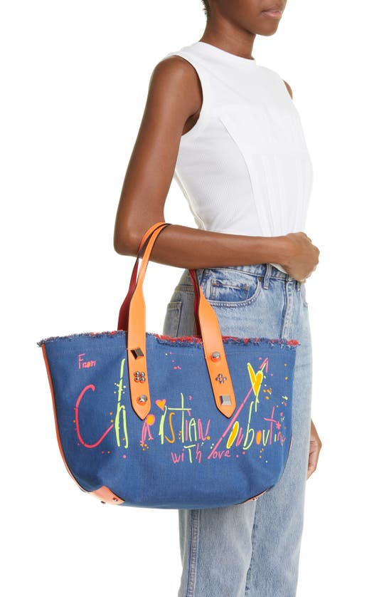 NEW Christian Louboutin Medium Frangibus Print Denim Tote