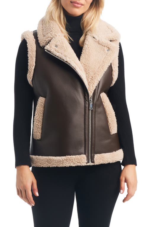 Sanctuary Bonded Faux Leather & Faux Shearling Vest In Brown
