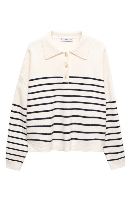 Shop Mango Stripe Polo Sweater In White/dark Navy