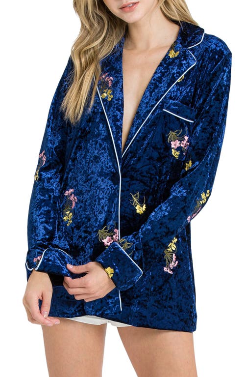 Endless Rose Velvet Pajama Jacket In Navy