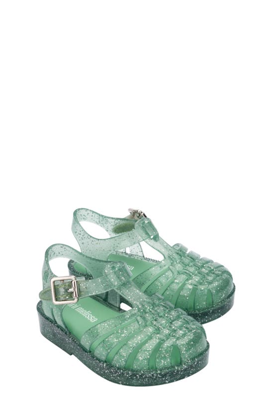 Melissa Kids Mini Posses Sandal In Green Glitter/ Green