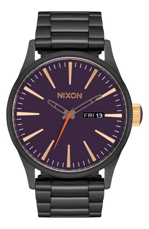 Shop Nixon Sentry Bracelet Watch, 42mm In Gunmetal/blackberry/gold