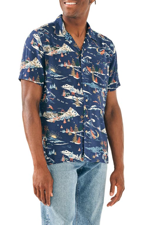Faherty Sea & Sky Print Camp Shirt in Navy Sea To Ski at Nordstrom, Size X-Large