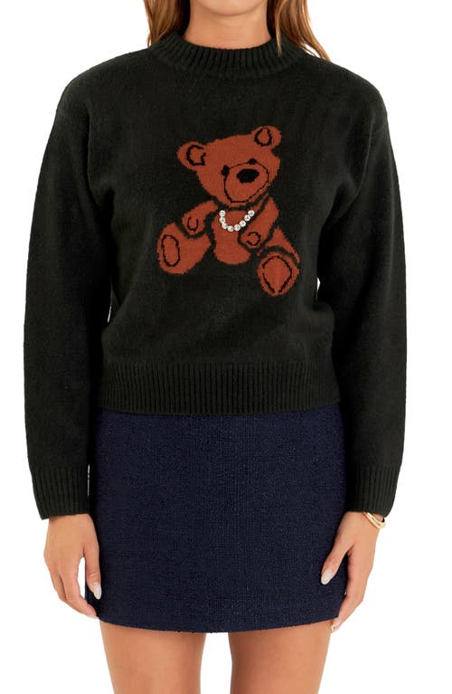 English Factory Teddy Bear Embellished Crewneck Sweater In Dark Green
