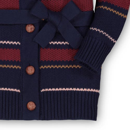 Hope & Henry Girls' Shawl Collar Cardigan With Waist Tie, Kids In Navy And Berry Multi Stripe