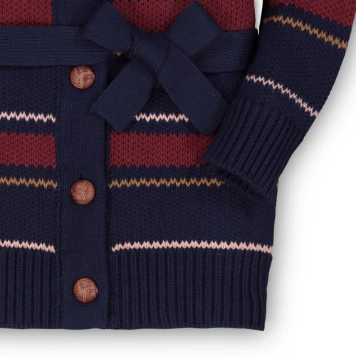 Shop Hope & Henry Girls' Shawl Collar Cardigan With Waist Tie, Kids In Navy And Berry Multi Stripe