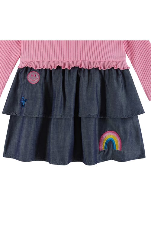 Andy & Evan Rainbow Rib Dress & Bloomers In Pink Chambray