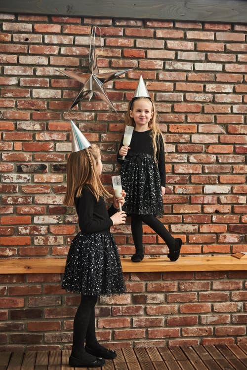 Shop Deux Par Deux Baby Girl's Bi-material Dress With Glittering Tulle Skirt Black In Anthracite