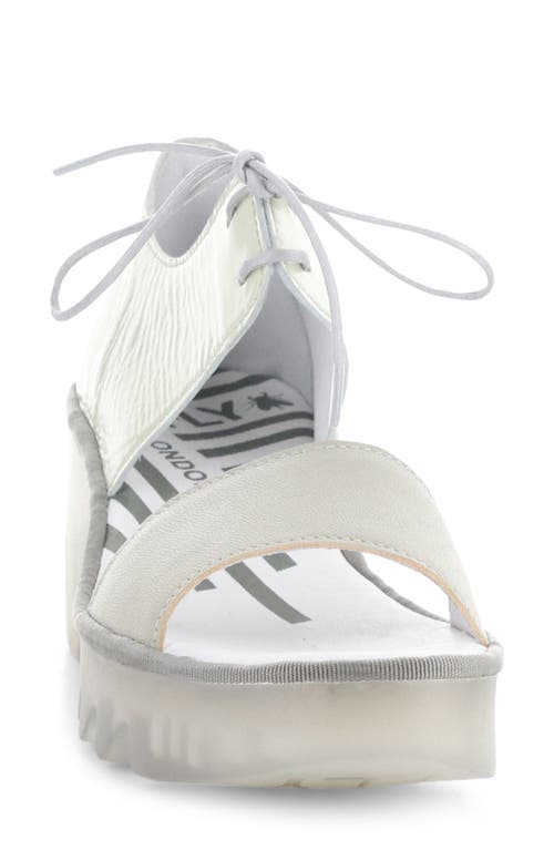 Shop Fly London Bilu Platform Wedge Sandal In Silver/off White