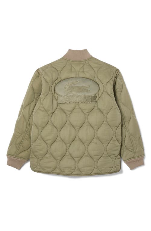 Lacoste Water Repellent Quilted Bomber Jacket In Khaki