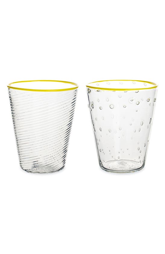 Shop Stories Of Italy Set Of 2 Mismatched Ultralight Murano Glass Tumblers In Yellow