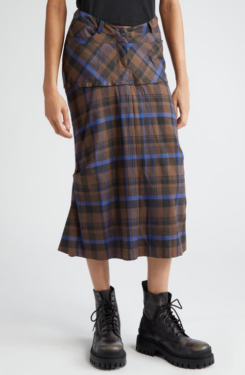 Rawr Cotton Blend Skirt in Brown Plaid