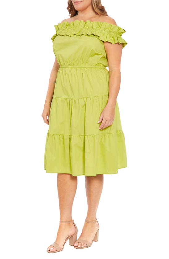 London Times Ruffle Off The Shoulder Tier Dress In Green