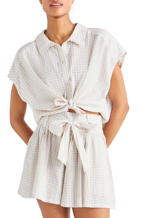 Splendid Gabrielle Cotton Blend Gingham Button-up Shirt In White Sand/white